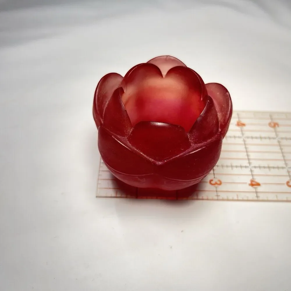 Vintage Frosted Red Lotus Viking Glass Candle Holder